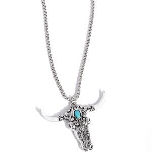 Silver Bull Skull Pendant Necklace